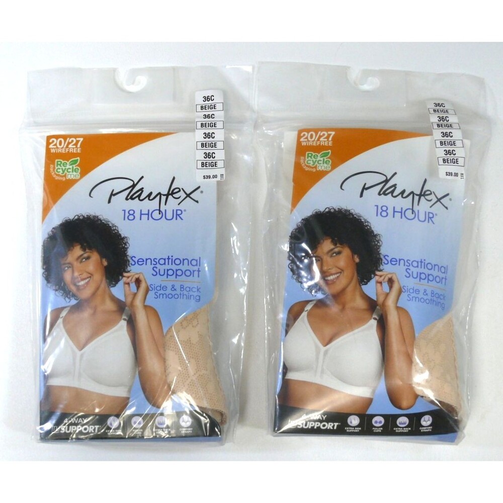 NEW 2-Playtex 18 Hour Bra 36C beige 20/27 side back smoothing wire free